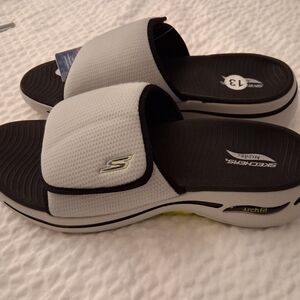Skechers Arch Fit Gray and Black Slides